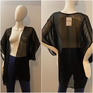 Black sheer mesh swimsuit cover kimono